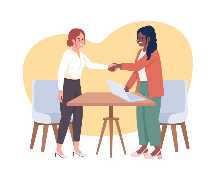 Successful employment interview 2D vector isolated illustration. Job ... Successful employment interview 2D vector isolated illustration. Job ...